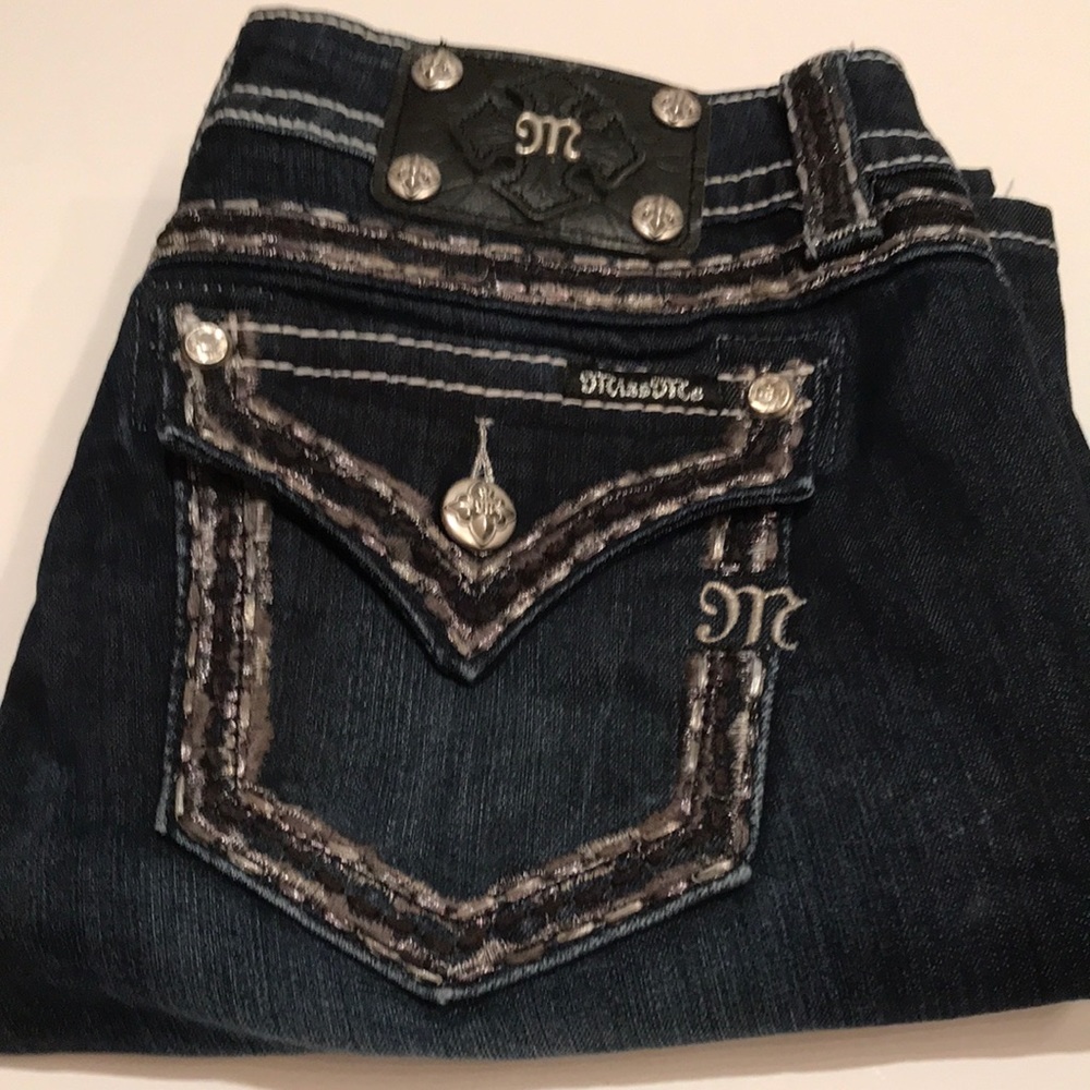 Miss Me jeans denim boot signature thick stitch 29